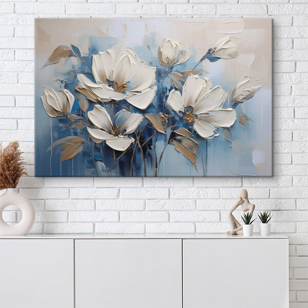 Cuadros Cuadro de flores sobre fondo azul