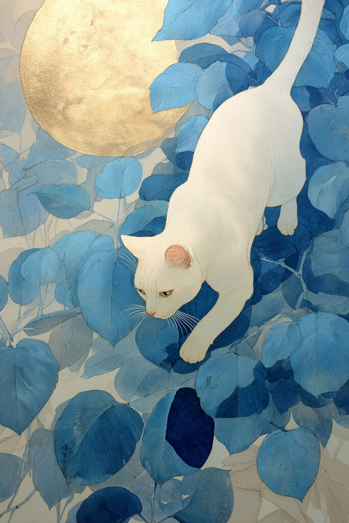 Cat walking on leaves