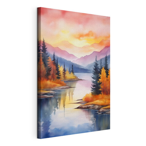 Cuadros Pintura en acuarela de un lago rodeado de árboles y montañas (SKU: s46155) Cuadros Cuadros Pintura en acuarela de un lago rodeado de árboles y montañas (SKU: s46155)