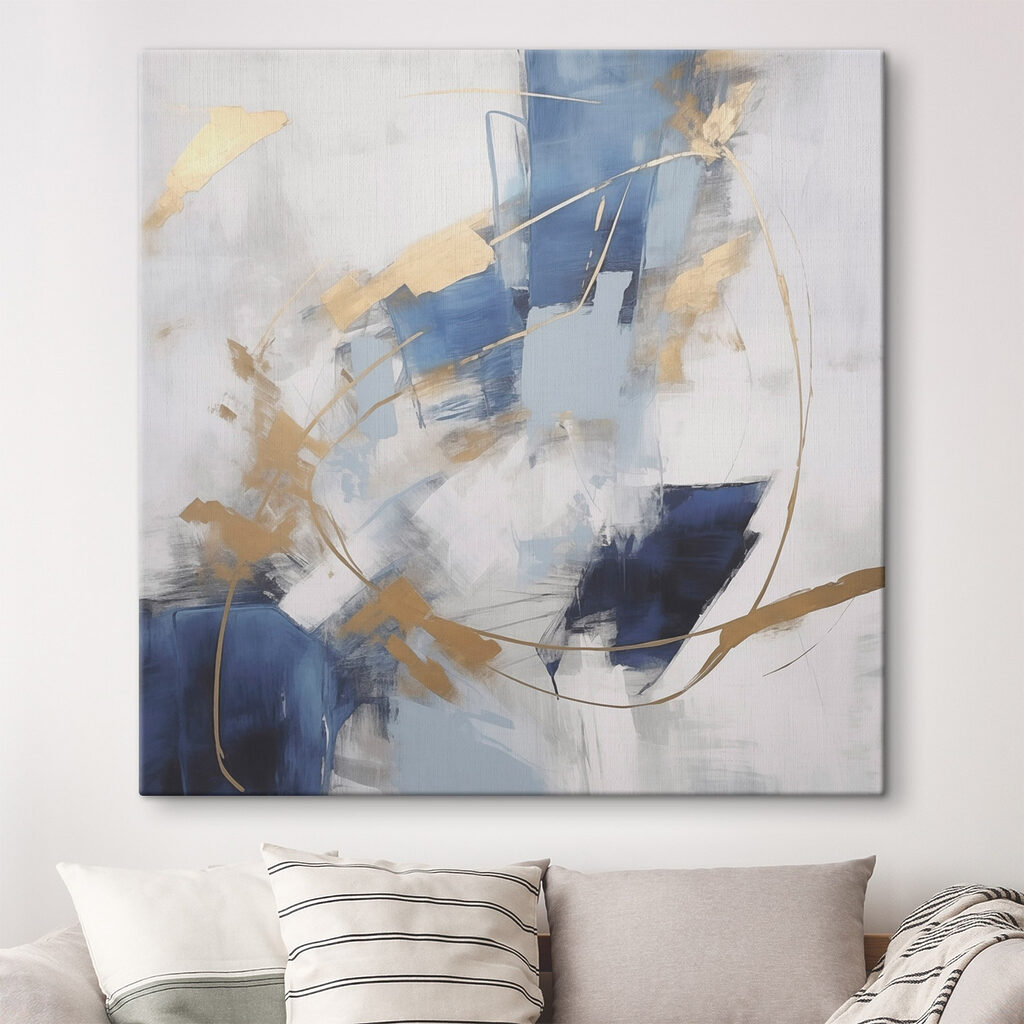 Cuadro de una pared azul y blanca