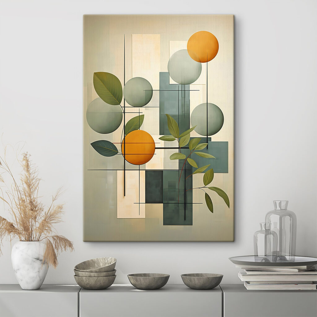 Art piece with leaves and circles Art piece with leaves and circles