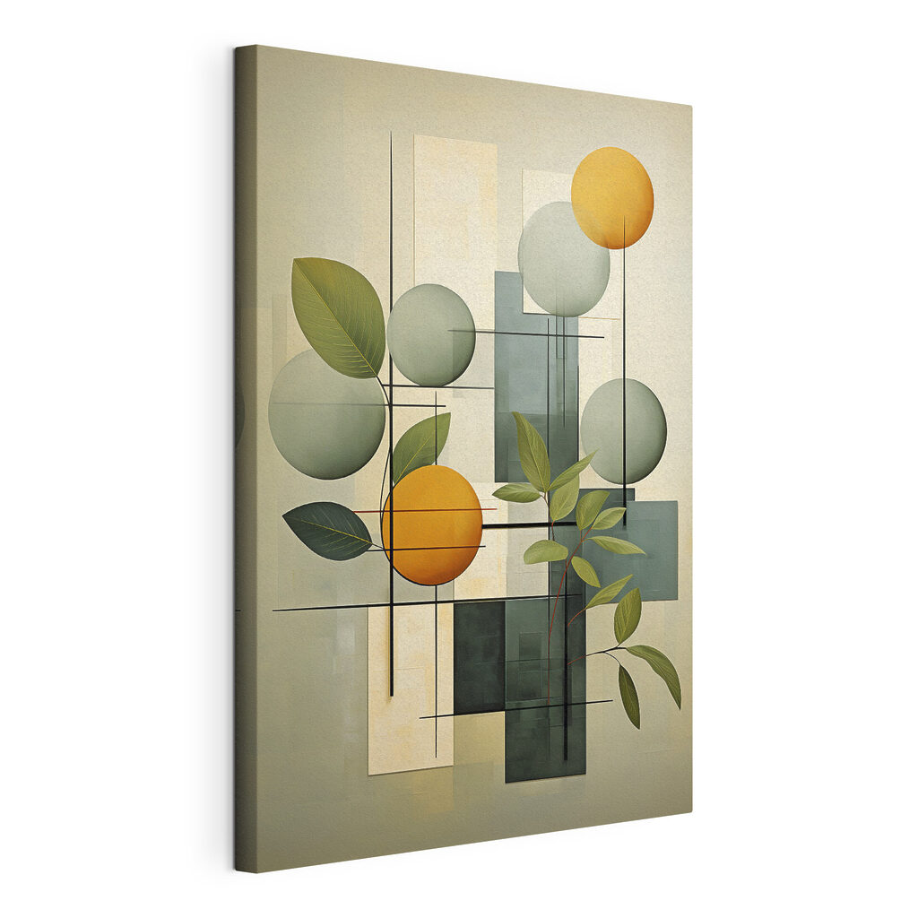 Art piece with leaves and circles Art piece with leaves and circles
