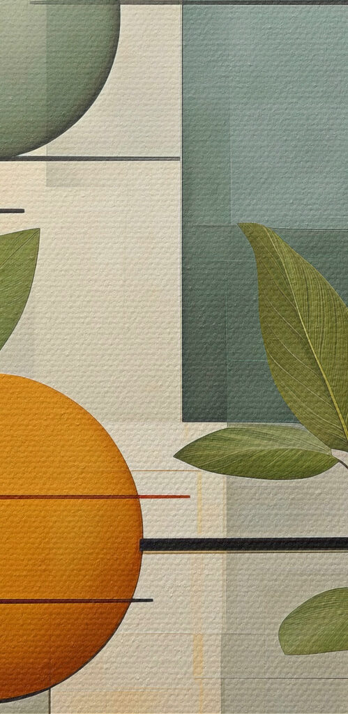 Art piece with leaves and circles Art piece with leaves and circles