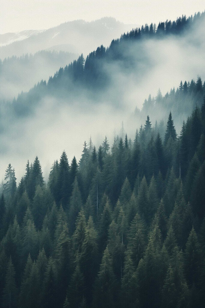 Forest of trees with fog Forest of trees with fog