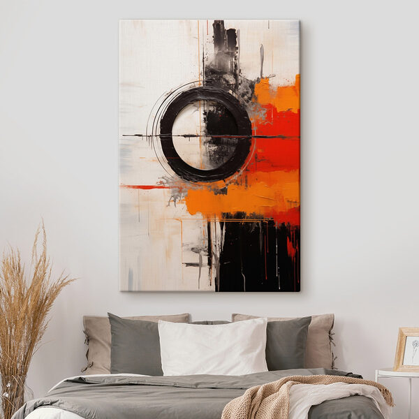 Cuadros Círculo negro con pintura naranja y negra