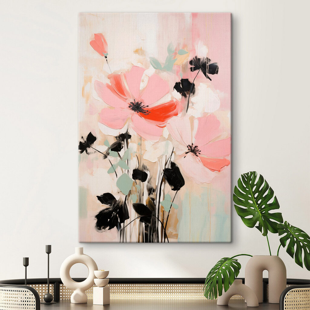 Painting of flowers on a white surface Painting of flowers on a white surface