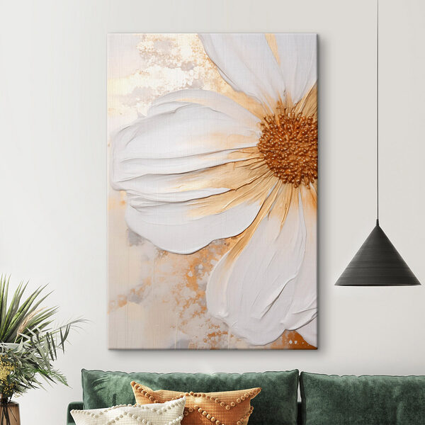 Cuadros Flor grande y blanca con toques dorados