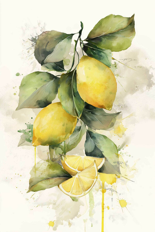 Pintura en acuarela de limones y hojas Pintura en acuarela de limones y hojas