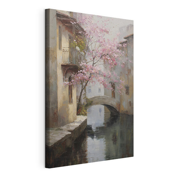 Cuadros Cuadro de un río con un árbol rosa y un puente (SKU: s47126) Cuadros Cuadros Cuadro de un río con un árbol rosa y un puente (SKU: s47126)