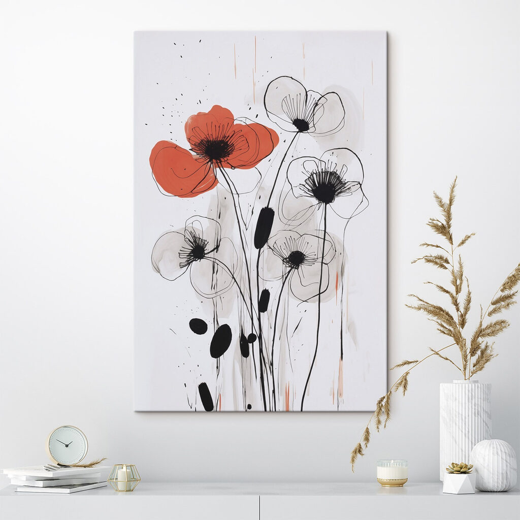 Painting of flowers with black and white ink Painting of flowers with black and white ink