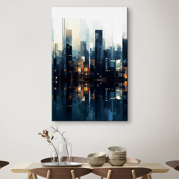 Cuadros Cuadros Silueta de la ciudad con las luces reflejadas en el agua (SKU: s47676)