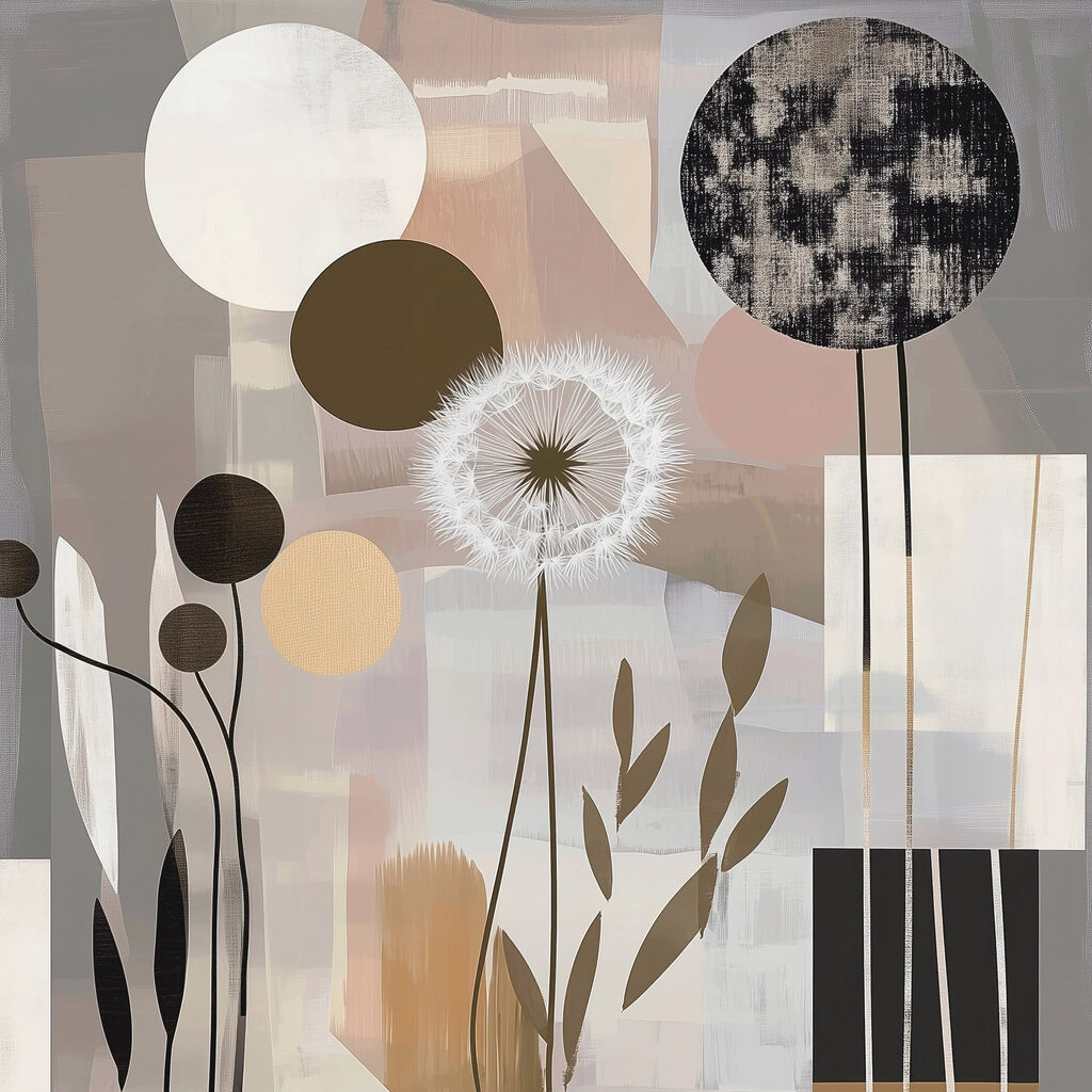 Painting of flowers and geometric shapes