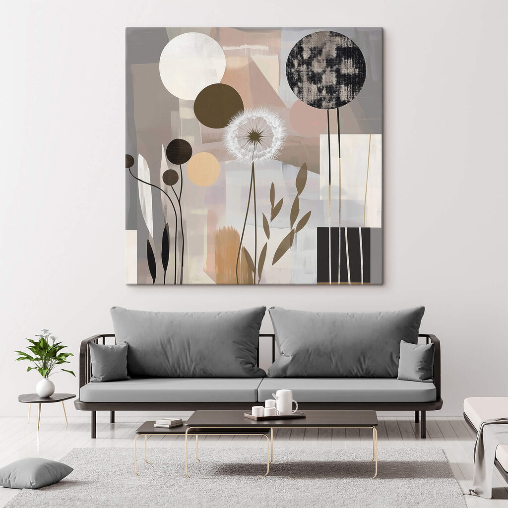 Painting of flowers and geometric shapes