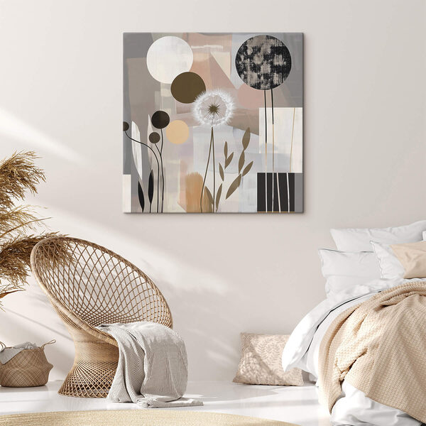 Painting of flowers and geometric shapes