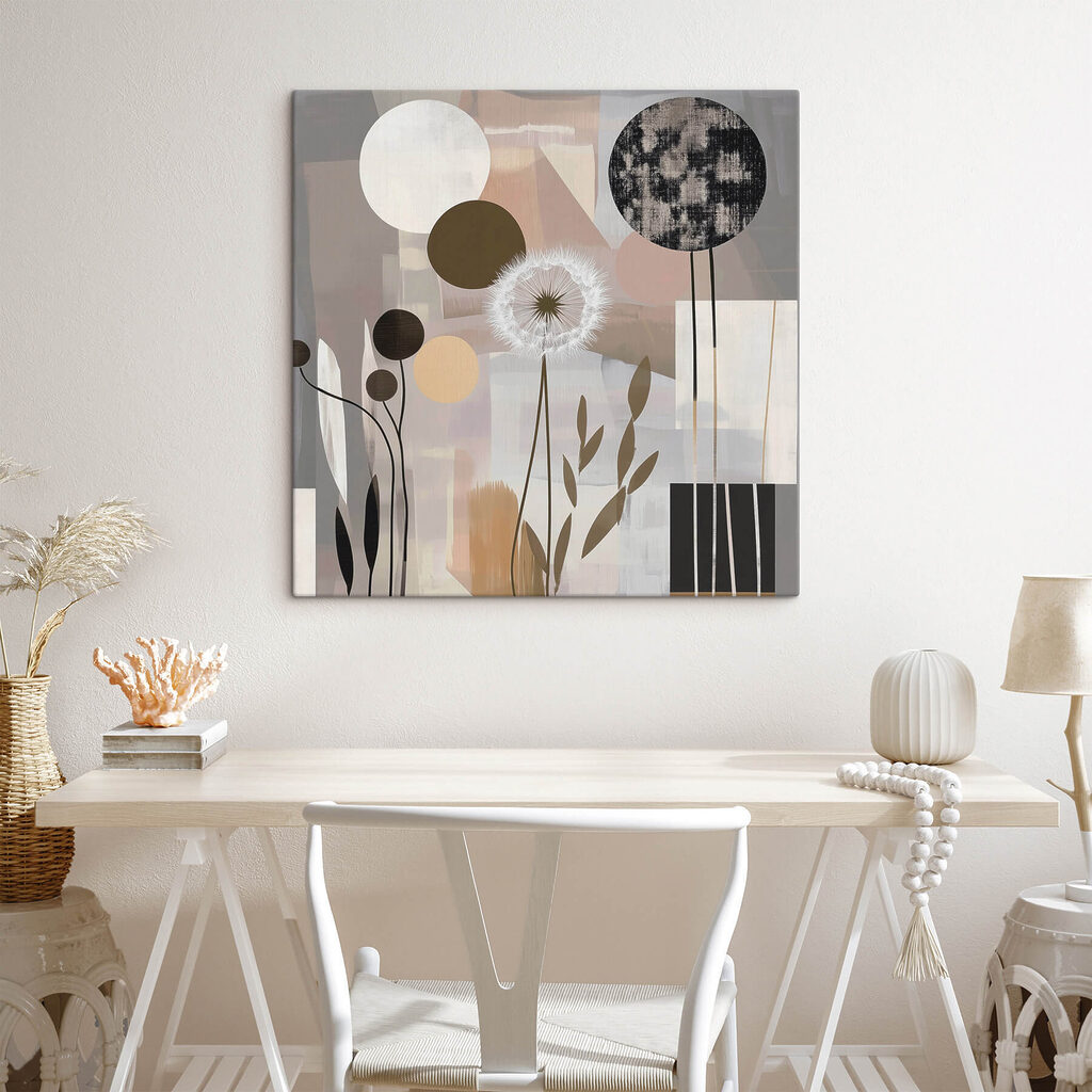 Painting of flowers and geometric shapes