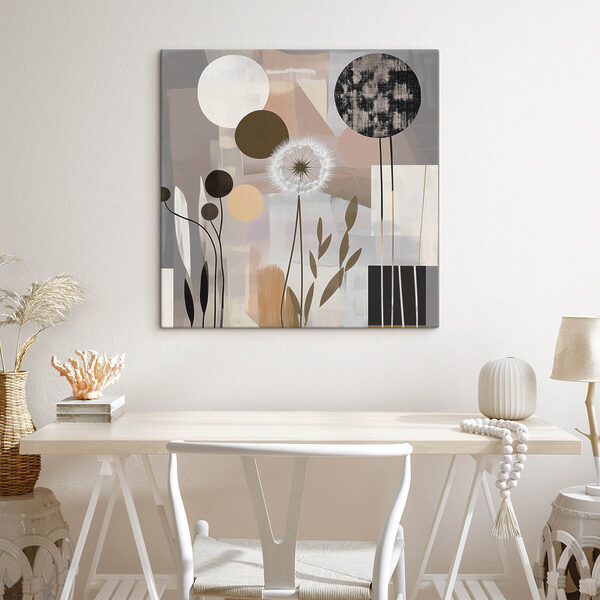 Painting of flowers and geometric shapes
