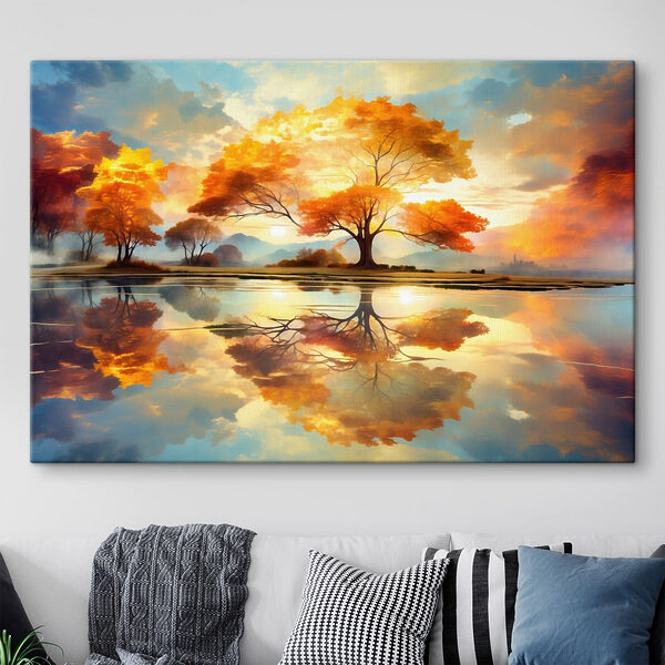 Cuadros Árbol con hojas amarillas en el suelo y una masa de agua (SKU: s47287) Cuadros Cuadros Árbol con hojas amarillas en el suelo y una masa de agua (SKU: s47287)