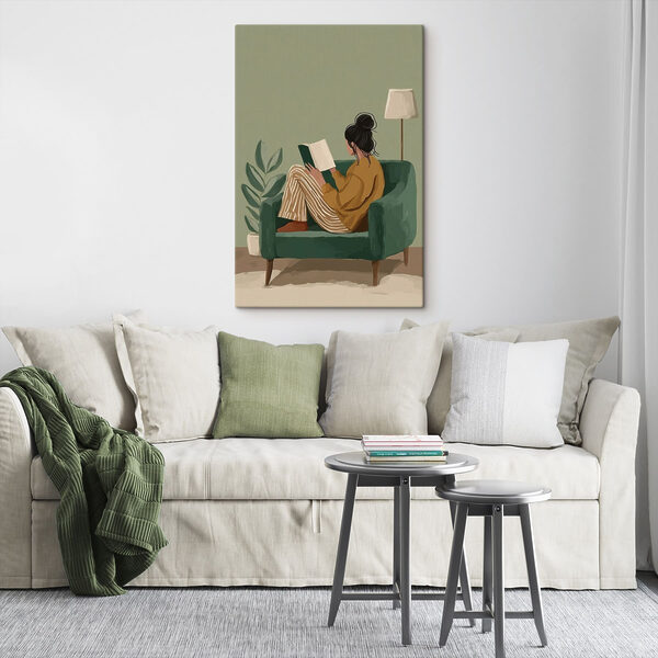Cuadros Mujer leyendo un libro en una silla (SKU: s48118) Cuadros Cuadros Mujer leyendo un libro en una silla (SKU: s48118)