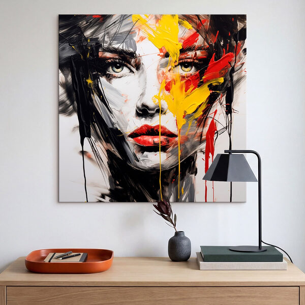 Cuadros Cuadro que representa el rostro de una mujer pintado con colores rojo, amarillo y negro (SKU: s48088) Cuadros Cuadros Cuadro que representa el rostro de una mujer pintado con colores rojo, amarillo y negro (SKU: s48088)