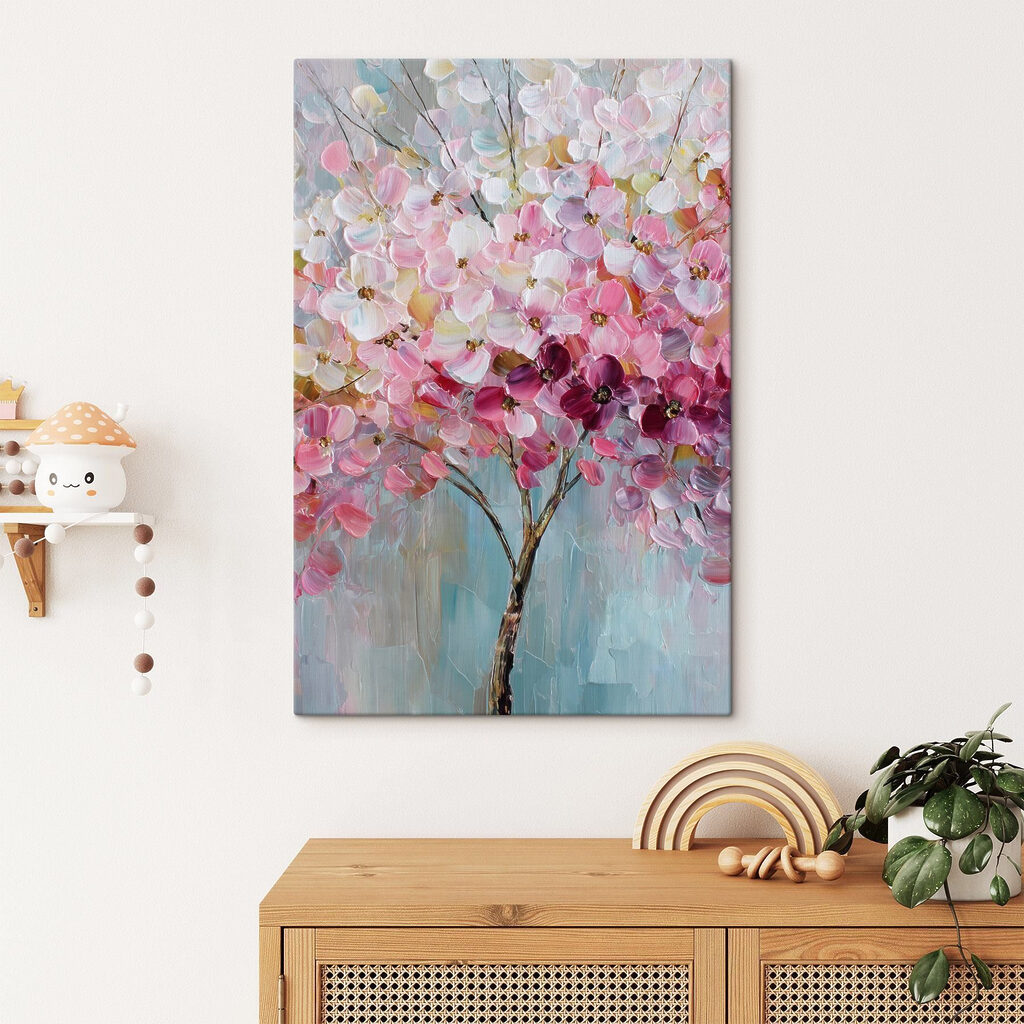Painting of a tree with pink flowers