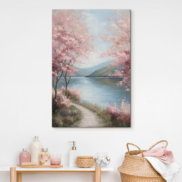 Cuadros Cuadro de un lago con flores rosas (SKU: s48290) Cuadros Cuadros Cuadro de un lago con flores rosas (SKU: s48290)
