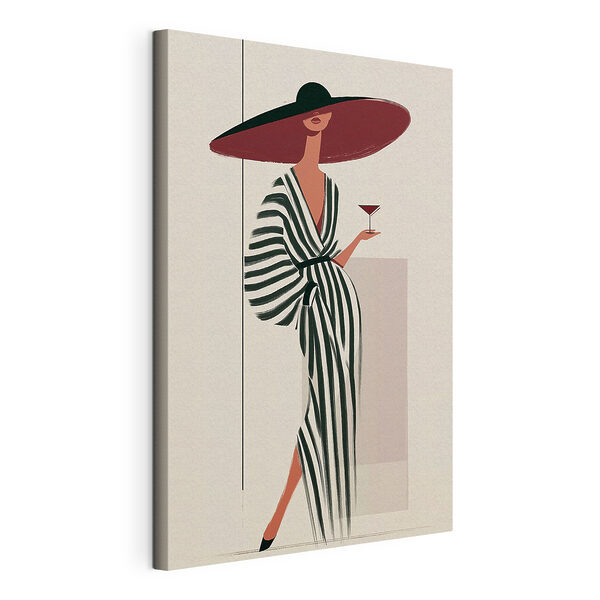 Cuadros Mujer con un vestido a rayas que sostiene una copa de vino (SKU: s49634) Cuadros Cuadros Mujer con un vestido a rayas que sostiene una copa de vino (SKU: s49634)