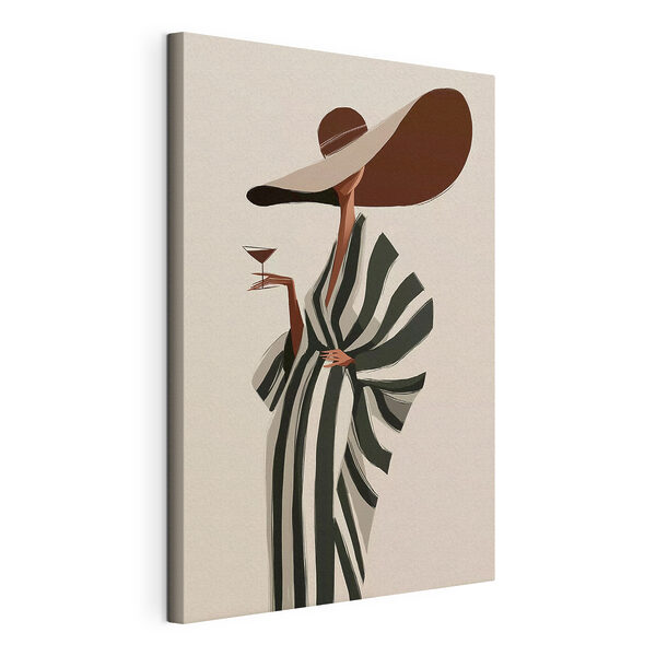 Cuadros Mujer con un sombrero y un sombrero grande, sosteniendo una copa de vino (SKU: s49633) Cuadros Cuadros Mujer con un sombrero y un sombrero grande, sosteniendo una copa de vino (SKU: s49633)