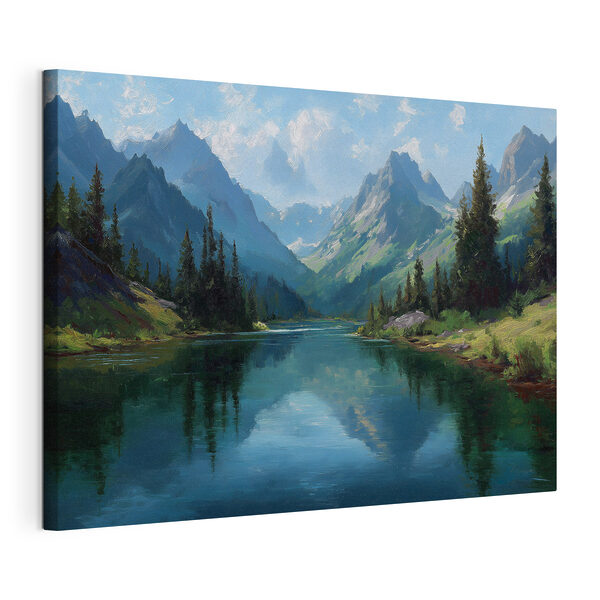 Cuadros Río con árboles y montañas al fondo (SKU: s49632) Cuadros Cuadros Río con árboles y montañas al fondo (SKU: s49632)