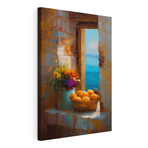 Cuadros Cuadros Una cesta de flores y un jarrón con pan (SKU: s49542)