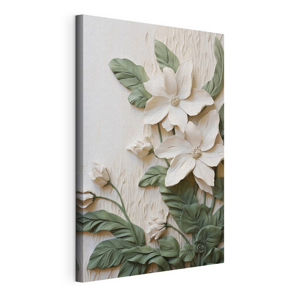 Cuadros Flores y hojas blancas sobre una superficie blanca (SKU: s49497) Cuadros Cuadros Flores y hojas blancas sobre una superficie blanca (SKU: s49497)