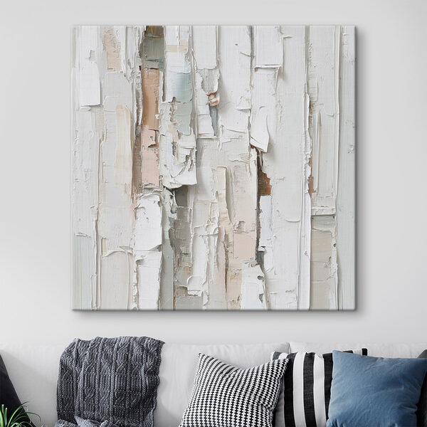 White painted wood with torn pieces of paper White painted wood with torn pieces of paper