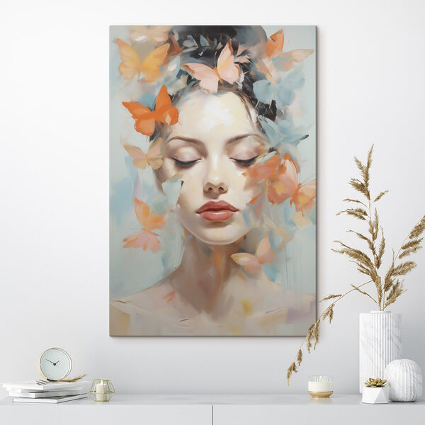 Cuadros Mujer con mariposas alrededor de la cara (SKU: s49403) Cuadros Cuadros Mujer con mariposas alrededor de la cara (SKU: s49403)