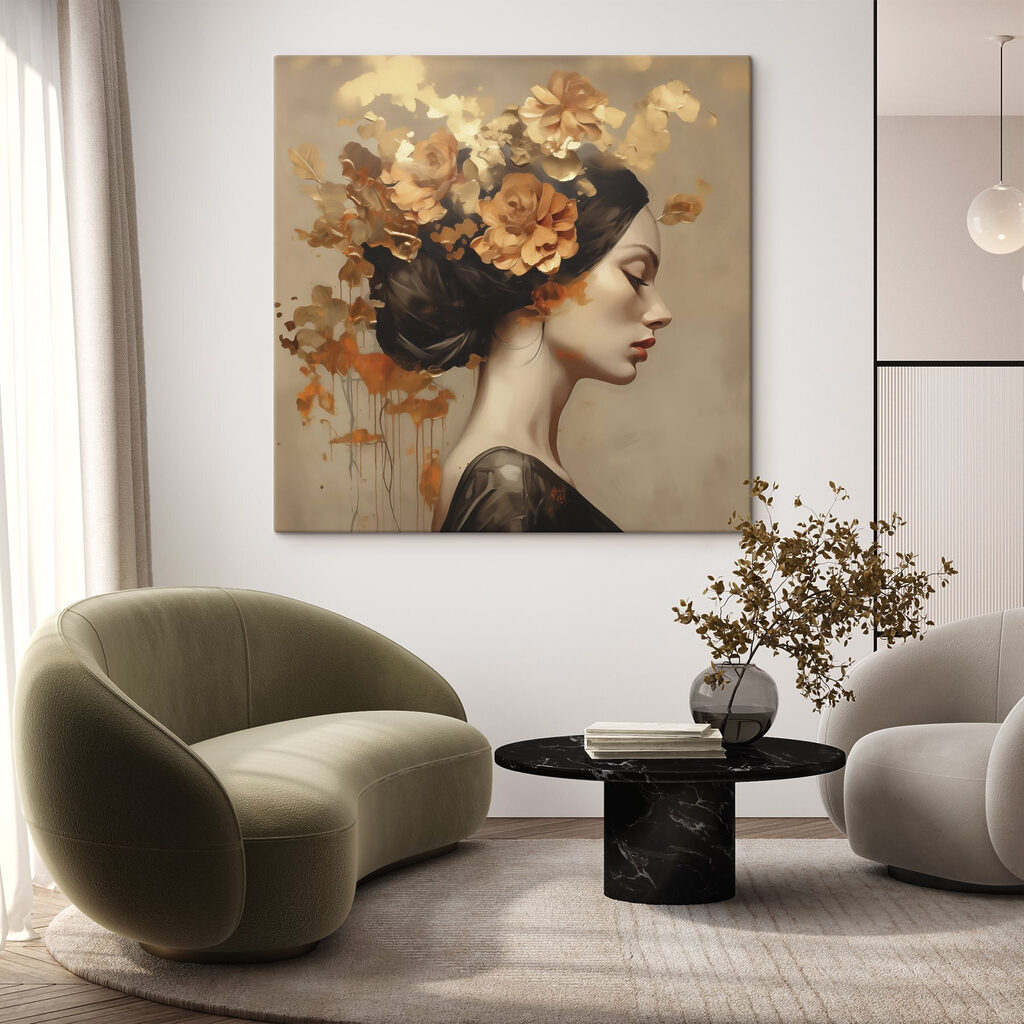 Painting of a woman with flowers in her hair