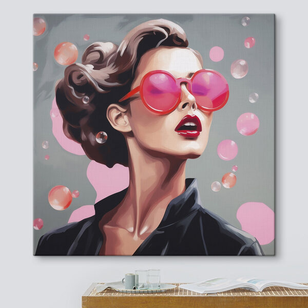 Cuadros Cuadros Mujer con gafas de sol rosas (SKU: s49386)