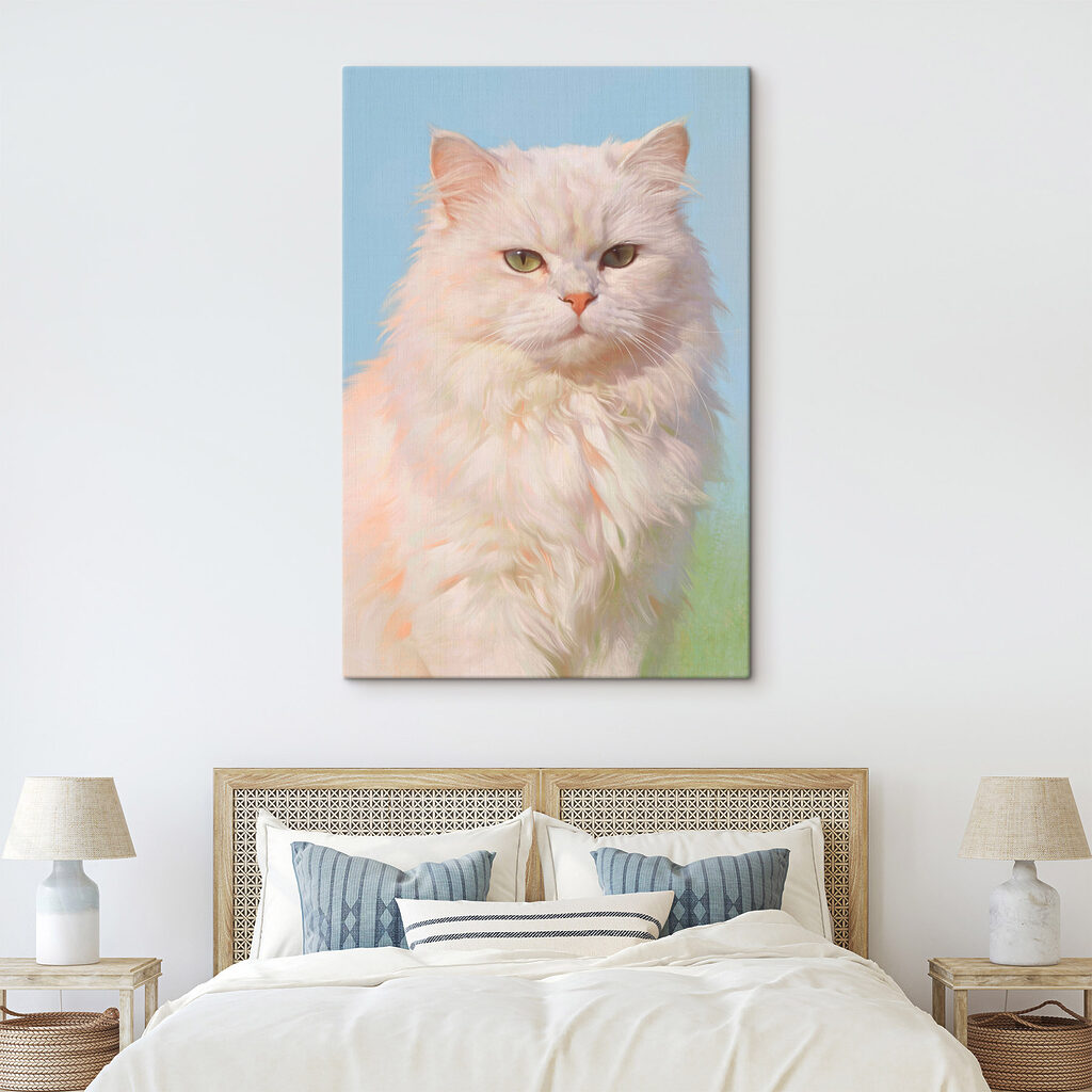 White cat with green eyes