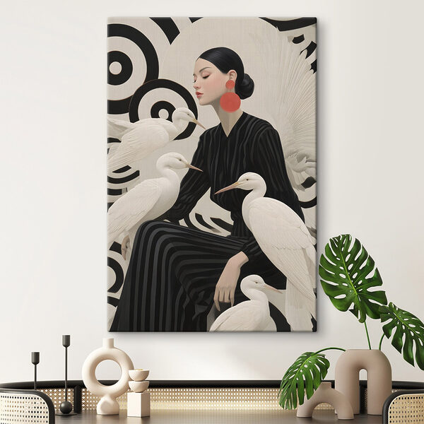 Cuadros Mujer sentada con pájaros blancos (SKU: s49254) Cuadros Cuadros Mujer sentada con pájaros blancos (SKU: s49254)