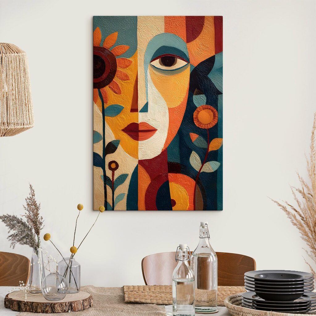 Painting of a woman's face and flowers Painting of a woman's face and flowers