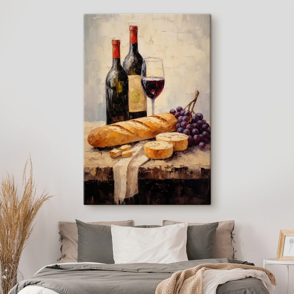 Painting of wine bottles and grapes