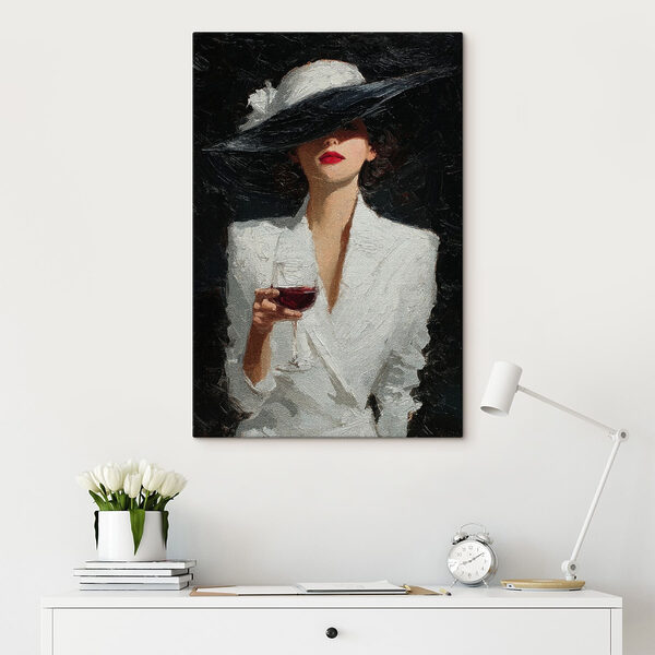 Cuadros Mujer con sombrero que sostiene una copa de vino (SKU: s49317) Cuadros Cuadros Mujer con sombrero que sostiene una copa de vino (SKU: s49317)