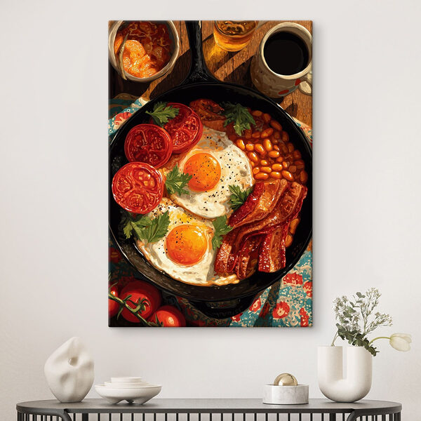 Cuadros Plato de comida con huevos, beicon, alubias y tomates (SKU: s49308) Cuadros Cuadros Plato de comida con huevos, beicon, alubias y tomates (SKU: s49308)