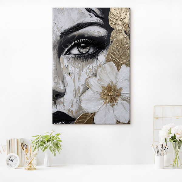 Cuadros - Un retrato llamativo con un detalle floral (SKU: s49273) Cuadros Cuadros - Un retrato llamativo con un detalle floral (SKU: s49273)