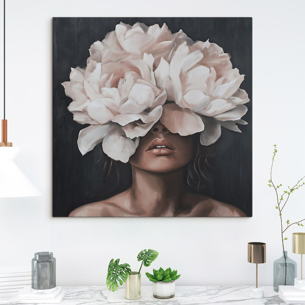 Painting of a woman with flowers on her head Painting of a woman with flowers on her head