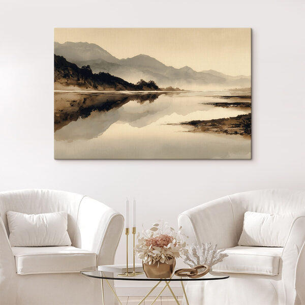 Pintura en acuarela de un lago con montañas al fondo Cuadros Pintura en acuarela de un lago con montañas al fondo