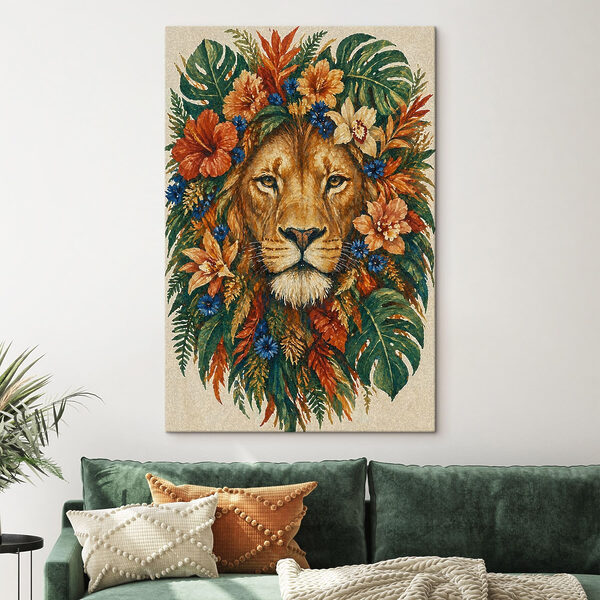 Cuadros Cuadro de un león con flores (SKU: s49037) Cuadros Cuadros Cuadro de un león con flores (SKU: s49037)