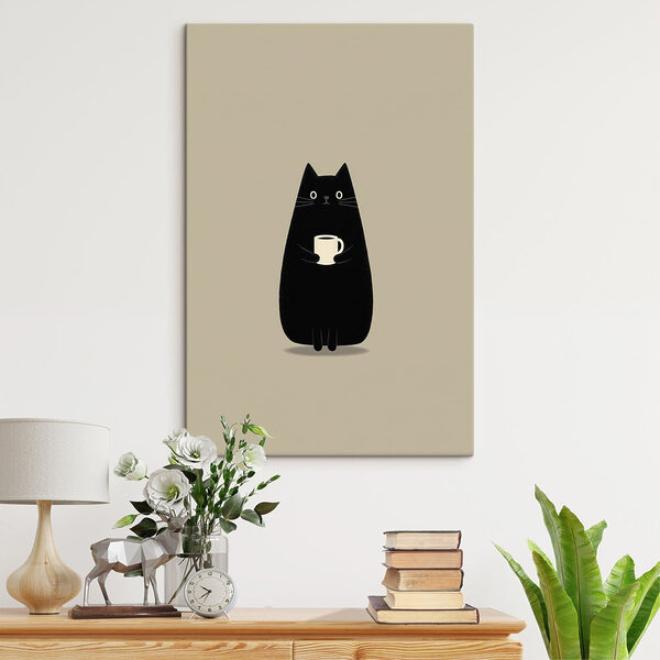 Cuadros Gato con una taza en la boca (SKU: s49030) Cuadros Cuadros Gato con una taza en la boca (SKU: s49030)