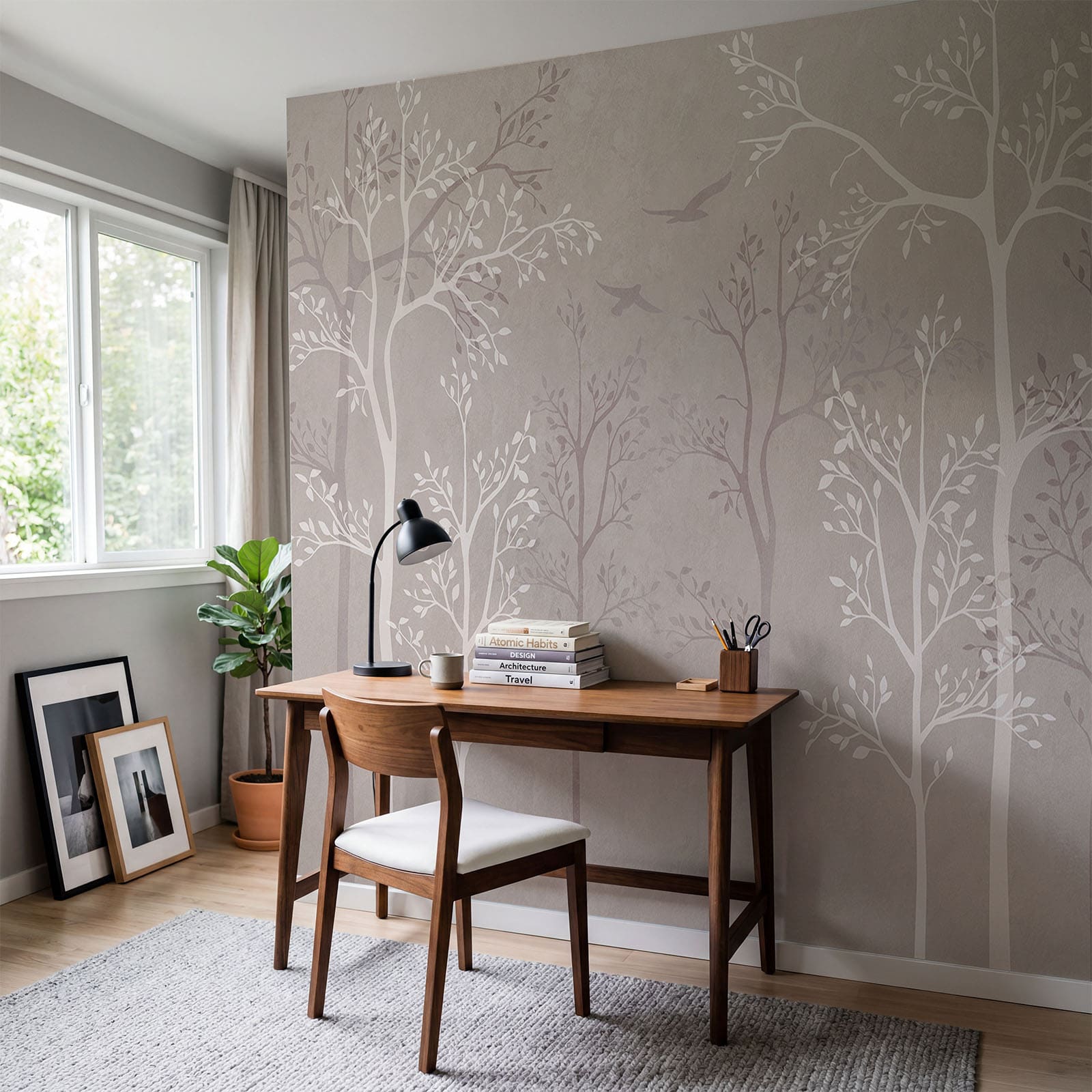 Papel pintado con árboles y pájaros Papel pintado con árboles y pájaros