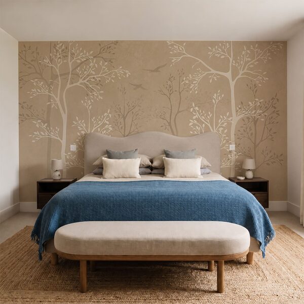 Papel pintado con árboles y pájaros
