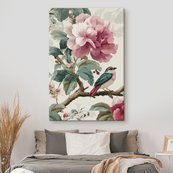 Cuadros Cuadros Pájaro en una rama con flores (SKU: s48914)