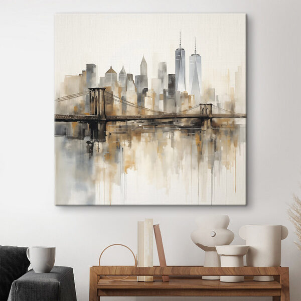 Cuadros Cuadros Puente sobre el agua con el perfil de la ciudad al fondo (SKU: s48406)
