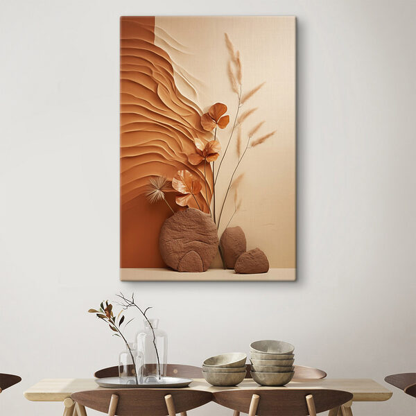 Cuadros Cuadros Pared marrón y blanca con olas y flores marrones y blancas (SKU: s48739)